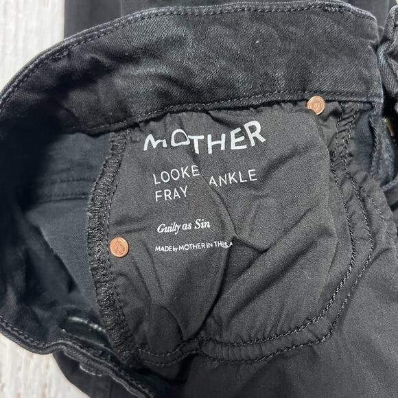 MOTHER Looker Ankle Fray Skinny Jeans SIZE 25 Guilty as Sin Black Denim - Picture 5 of 13